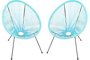Outsunny Conjunto de 2 Sillas de Jardín de Ratán Pack 2 Sillas Acapulco Forma Ovalada Respaldo Alto Interior Exterior 73x77x87 cm Turquesa