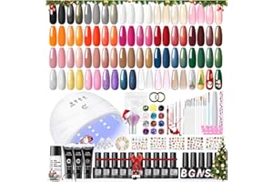 COSCELIA 52pcs Kit Vernis Semi Permanent, 20 Couleurs Kit Ongle Gel UV Complet avec Lampe 3 Couleurs Poly Extension Gel, 1 Base Coat y 4 Top Coat DIY Nail Art Kits Manucure Blanc Rose