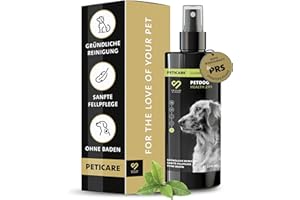 Peticare Natürliches Trocken-Shampoo für Hunde | Stressfreie Reinigung ohne Wasser | bei Schmutz, Gerüchen | Fell-Pflege für alle Fellarten | Mit Argan- & Kokosöl, parabenfrei | petDog Health 2111