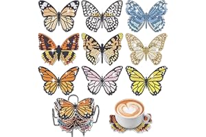 Bellatoi 12 Pcs Dessous de Verre pour Peinture Diamant Papillon avec Support, Art sous-Verres en Diamond Painting pour Tasses, Verres à Vin et Cuisine, Ensemble Cadeau Artisanal