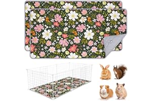BeBeJoJo 2 Pack Wiederverwendbare Unterlage für Meerschweinchen,Waschbar,Kleintier Matten für Kaninchen,Hamster,Floral Print Green,120x60CM