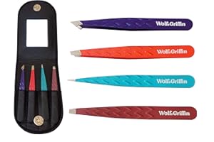 Wolf & Griffin Premium Tweezer Set - Professional Eyebrow Tweezers for Women - Includes Four Specialist Tweezers and a Case with Mirror - Ideal for Brows and Facial Hair
