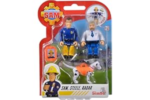 FIRMANSAM Fireman Sam Selezione: Simba – Set di personaggi Sam pompiere, confezione doppia con animale, serie 4, action figure Norman Steele Penny (Sam; Steele; Radar)