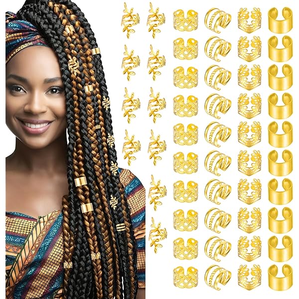 26-teiliges Gold Haarschmuck Set - Dreadlock Perlen & Schlangenclips Für Zöpfe