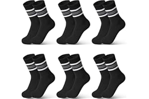 Auranso 6 Pairs Boys Socks Kids Sports Crew Socks Cotton Athletic Socks for Age 4-14 Years Black White Grey