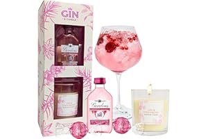 TOPLINE Pink Gin & Candle Gifts for Women - Flavoured Gin 5cl Miniature Alcohol Bottles, Scented Candle & 2 x Strawberry Chocolate Truffles. Gin Gift Set for Birthday Gifts, Christmas Stocking Fillers