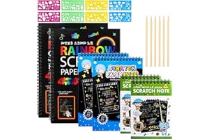 POTWPOT Rainbow Scratch Art Book for Kids, 6Pcs Black Magic Scratch Paper Scratch Art Notes for 3-10 Years Old Girls Kids Favors Gifts for Birthday Christmas Party Game (2Black+2Blue+2Green)