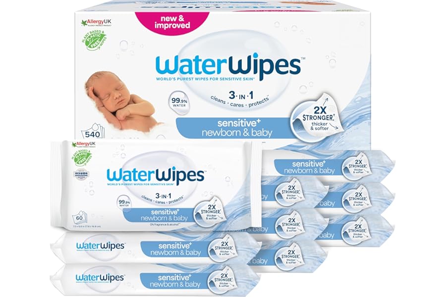 WaterWipes Sensitive+ Newborn & Baby Wipes, 540 Pieces (9 Packs), Cleanses, Cares, Protects, 99.9% Water, Fragrance Free4.8 out of 5 stars33,599
