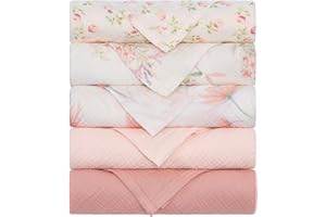 Yukkidds Mulltücher Baby Spucktücher 100% Baumwolle Spucktuch 60x60 cm Saugfähig und Atmungsaktive Wickeltücher Musselintücher 5er Set für Neugeborene Junge und Mädchen Rosa Blumig