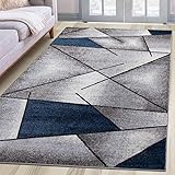 oKu-Tex Tappeto per soggiorno, corridoio, camera da letto, ponte, blu, moderno, design geometrico, Öko-Tex 100, dimensioni 80