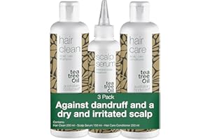 TEA TREE OIL AUSTRALIAN BODYCARE Australian Bodycare Scalp Treatment - zestaw | Preparaty na skórę głowy z 100% Olejkiem z Drzewa Herbacianego | Pielęgnacja suchej skóry głowy i łupieżu | Serum 150ml, szampon 250ml, odżywka 250ml