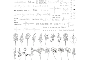 DIVAWOO Realistische Temporäre Tattoos- 60 Blatt Winzige Kleine Falsch Fake Tattoos- 40 Stück Inspirierende Worte, 20 Stück Wilde Blumen Blumenblätter Aufkleber Für Frauen Körper