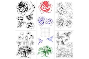 DNGH Timbri Silicone Trasparenti Fiori Foglie Decorativi Scrapbooking Fiori Foglie Timbro Journaling mit Blocco Acrilico per Scrapbooking Fai da Te Creazione di Biglietti Album