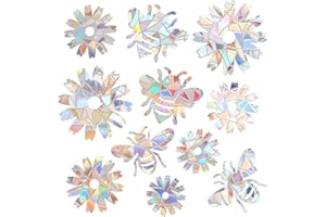 WY LIGHTING LEVEL 33 sztuki naklejek na okno Prism, PCW, naklejki antykolizyjne, ochrona przed ptakami, tęcza, folia okienna, okrągłe, łapacz słońca, naklejki dekoracyjne na okno drzwi (kwiaty + pszczoły)