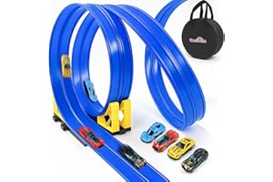 Dreamon Rennbahn Kinder 3 4 5 6 Jahre - 5 Meter Autorennbahn Rennstrecke Auto Spielzeug mit 4 Leichtmetallfahrzeuge Aufbewahrungstasche Rampe Geschenke für Jungen und Mädchen