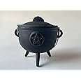 Pentagram Pentacle Cast Iron Cauldron with Lid and Handle, Witches Cauldron, Great for Use with Charcoal Incense, Smudge Sage, 4.25"