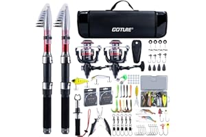 Goture Ensemble de Pêche avec 2 Canne à Pêche Télescopique, Ensemble Complet de d'outils de Pêche et d'appâts avec 2 Moulinet de Pêche 5,2:1 et Sac de Transport - pour la Pêche en Eau salée/Eau Douce