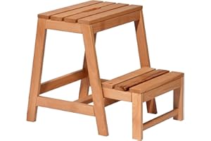 ‎DOBAR dobar® green label 29730FSC Multifunktionshocker Massivholz | Tritthocker zweistufig | Leiterhocker | Klapptritt für Haushalt| Leiterhocker Klappbar | 53 x 38 x 45 cm | Buchenholz geölt | Natur