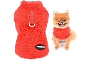 SMALLLEE_LUCKY_STORE Pet Sherpa polarowe swetry kamizelka golf sweter z pierścieniem D miękka bluza dla małych psów kot szczeniak chłopiec dziewczyna yorkie chihuahua ciepłe jesienne zimowe ubrania, czerwone, S