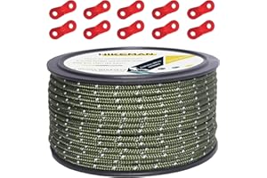 ‎HIKEMAN HIKEMAN 50M reflektierende Schnur Guy Seile Outdoor Zelt Führungsseil 100% Nylon Schnur Windlinie mit 10 Stück Aluminiumlegierung Spanner für Camping (Armeegrün, Diameter 3 mm)