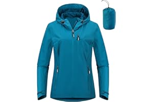 Outdoor Ventures Damska kurtka przeciwdeszczowa, 10000 mm, wodoszczelna, lekka, z podszewką, do pakowania, kurtka sportowa, funkcyjna, oddychająca kurtka rowerowa z kapturem