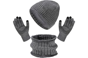 Enwokran Wintermütze Schal Touchscreen Handschuhe Set,Unisex Warme Beanie Strickmütze Kreis Schal mit Fleece Gefütterte Thermo Rutschfeste Handschuhe für Damen Herren Outdoor Aktivitäten