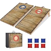NZQXJXZ Cornhole - Juego de tableros de madera maciza de 2 x 1 pies | Con 6 pufs y una bolsa de transporte, juego de lanzamie