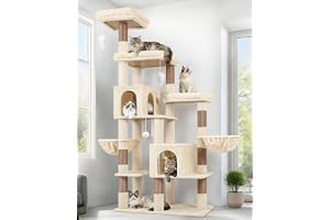 Globlazer Beige XXL katträd för stora katter 189 cm med 2 stora nischer 45 x 30 cm, 3 vadderad plattform, 2 korg, plyschleksaker, XXL kattträd för stora inomhuskatter (F74F