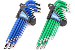 HemBorta® Allen Key Set & Security Torx Key Set 18pcs, Ball End Metric Allen Keys 1.5-10mm & T10-T50 Star Allen Key Set Tamper Proof Torx Keys with Holes on Both Ends, Long Heat Treated CRV Steel Keys