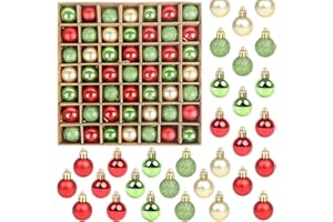 SULOLI 49PCS Bolas de Navidad,Conjunto de Bolas de Navidad，Hermosa Bola de Árbol de Navida,Bolas Navideñas de Plástico para Decoración del Banquete de Boda，Cumpleaños,Hogar(Verde, Rojo y Amarillo)