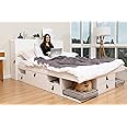Memomad Set Bali White: Storage Bed Super King 6FT (180x200 cm) + Headboard 205 + Slatted Frame. Sturdy double bed frame and headboard with drawers, ideal for small bedrooms - Pine and MDF lacquered