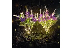 Useber Solar Flower Lights Outdoor Garden, 2 Pack Lilac Outdoor Lights Waterproof, Decorative Flower Garden Ornaments for Lawn Patio Porch Flowerbed Pathway Cemetery Decorations (Purple)