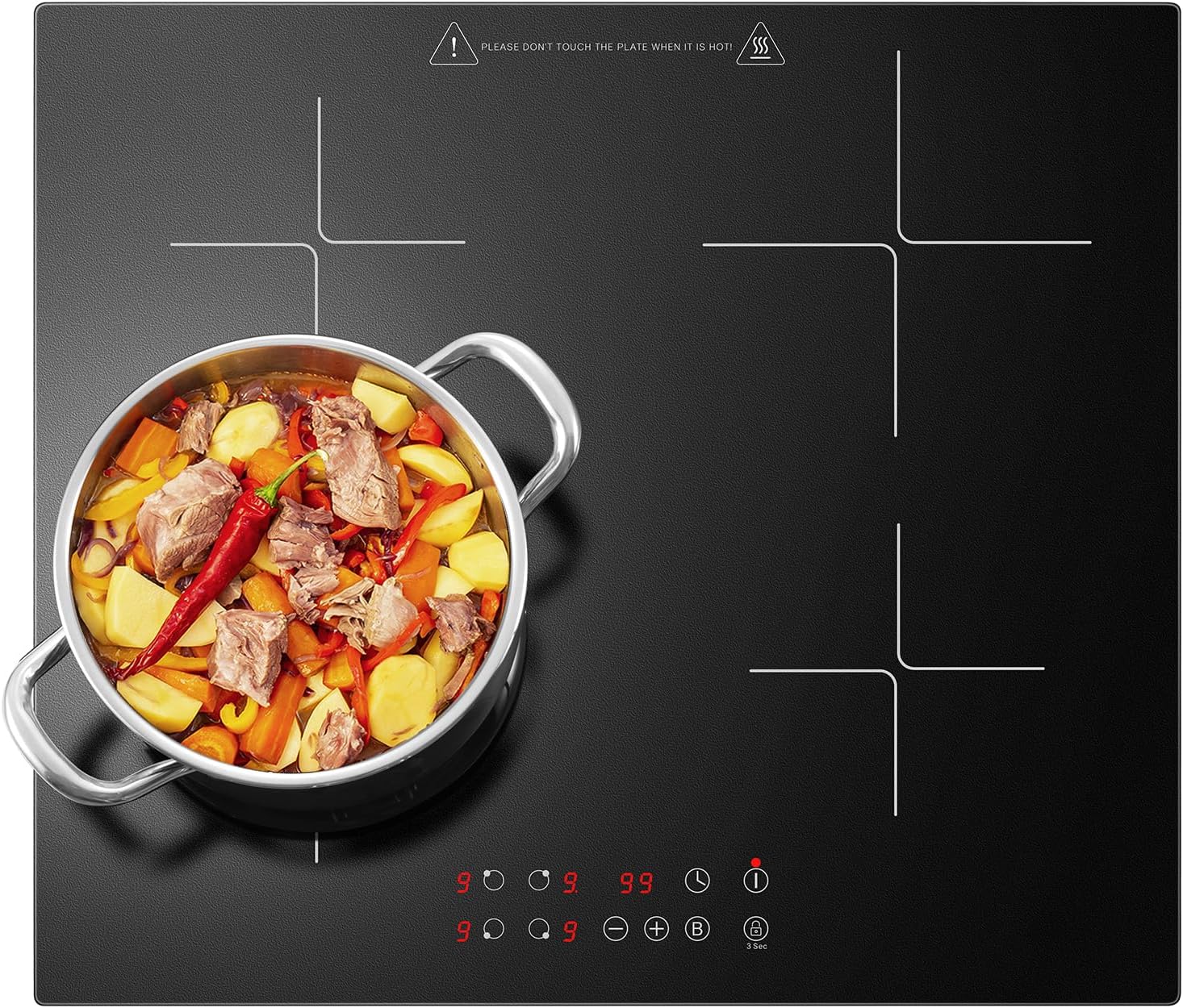 KICHPOWER Induction Hob 4 Zones, Built-in Induction Hob 60 cm with Booster, 4 Burner Cooker, Touch Control, 9 Power Levels, 1-99 Min Timer, Child Lock, Heat Indicator, No Plug