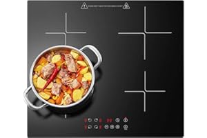 KICHPOWER Induction Hob 4 Zones, Built-in Induction Hob 60 cm with Booster, 4 Burner Cooker, Touch Control, 9 Power Levels, 1-99 Min Timer, Child Lock, Heat Indicator, No Plug