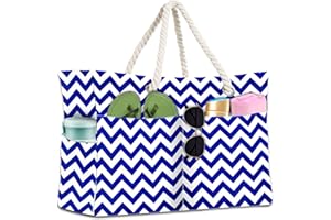 BGIUSQF Borsa Mare Donna, Borsa Mare Grande Famiglia, Multifunzionale Borsa Spiaggia Donna, Beach Bag Borsa da Spiaggia Estiva per Piscina Gite in Spiaggia Picnic Viaggi, Strisce Ondulate Blu
