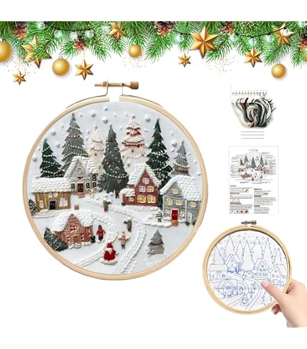 DIY Heart Shaped Christmas Ornament Embroidery Kit - Beginner Friendly Hand Embroidery With Linen, Hoop & Thread