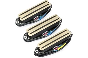 Musiclily Pro ST-DPHC Keramik Humbucker Tonabnehmer Single Coil Format Super Distortion Hals Mitte Steg Pickups Set für Strat Style E-Gitarre, Creme Korpus Schwarz Rail
