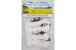 ESW LEISURE Guyline Ropes 4 Pack Tents Awning Camping Strong Lightweight Paracord Guy Rope With Tensioner Guy Lines Fishing Umbrella Shelter Bivvy Caravan Gazebo Tarp (White, 2.4 Metre 4 Pack)
