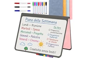 MANDA Lavagna Bianca Portatile Magnetica – Lavagna Reutilizzabile con 8 Pennarelli Magnetici, 3 Pennarelli a Doppia Punta e Cancellino – Ideale per Bambini, Casa e Ufficio | Blu | A5