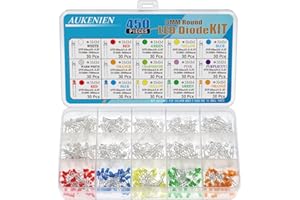 AUKENIEN 15 kolorów, 450 szt., 3 mm diody LED, zestaw, czerwony, niebieski, żółty, zielony, ciepły, biały, pomarańczowy, różowy, fioletowy, okrągła, przezroczysta żarówka LED do elektroniki
