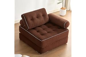 Litbird Sillón Cama Individual Plegable con Respaldo y Espuma viscoelástica, sofá de Suelo Tipo futón Convertible en colchón, Ideal para salón, Dormitorio u Oficina (Marrón, 95 cm con reposabrazos)
