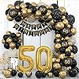 WINAROI 50th Birthday decor , Black Gold 50th Birthday Balloons Party decor with 50th Happy Birthday Banner, Happy Birthday Garland Balloons Black Gold Decor for 50th Birthday Party (XJL-GHJ50)
