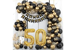 WINAROI 50th Birthday Decorations for Men Women, Black Gold 50th Birthday Balloons Party Decorations with 50th Happy Birthday Banner, Happy Birthday Garland Balloons Black Gold Decor for 50th Birthday Party