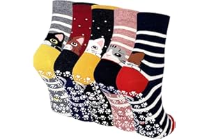 ZFSOCK Calzini Antiscivolo Donna Fantasia: Calze Non Scivolare con Grip Divertenti Colorate Gatto Animali Motivo per Fitness Sport Ospedale 5 Paia Taglia EU 35-42