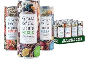 Grass & Co. | Nootropic Functional Mixed Drinks Case | 12 x 250ml | Liquid FOCUS, POWER & RELAX | Rich in Mushroom Extracts & Vitamins