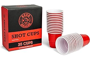 BEERBALLER® Shot Red Cups - 25 gobelets à Shot Rouges | 4cl | Verres à Shot rétro américains | réutilisables & résistants au Lave-Vaisselle | Verres à Shot en Plastique Rouge pour Shot Pong