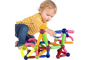 GÉNÉRIQUE Bâtons de Blocs de Construction Magnétiques,Jeux Construction Magnetique,Jeu Construction Enfant,66 Pcs Bâtons Magnétiques 3D Jouets Magnétiques Créers l'imagination Infinie Jeu Éducatifs pour 3+ Ans