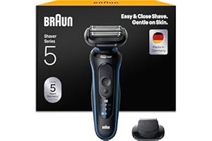 Braun Rasoir Electrique Homme Series 5 52-B1200SI Bleu, Etanche, Lames Flexibles Pour Raser Doucement Visage et Barbe, 2 Modes De Rasage, Coffret Avec Accessoire Tondeuse De Précision, En Carton