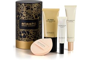 Atashi - Cofre Ritual No Make Up-Make Up - DD Cream Tono Medio (50ml) + Contorno de Ojos Iluminador (15ml) + Exfoliante Radiant Skin (40ml) + Esponja de Maquillaje