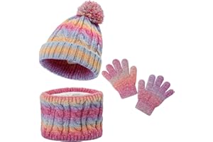 MASOCIO Conjunto Bufanda Gorro y Guantes Niña Invierno con Pompon Punto Termico 3-10 Años